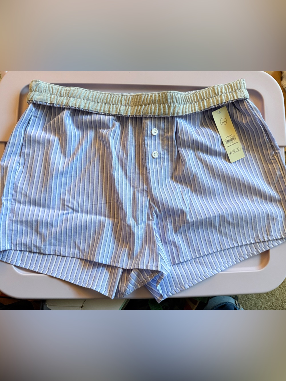 No Boundaries Light Blue & White Striped Women’s Sleep Shorts